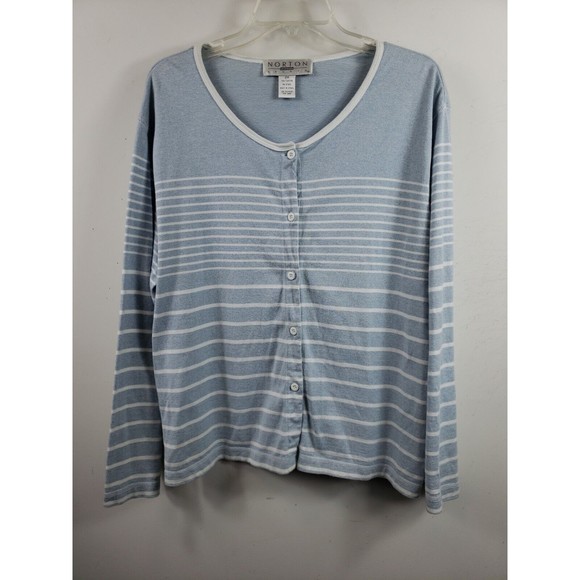Womens NORTON STUDIO Blue White Striped Cardigan Top Size 2X Cotton - Picture 1 of 7